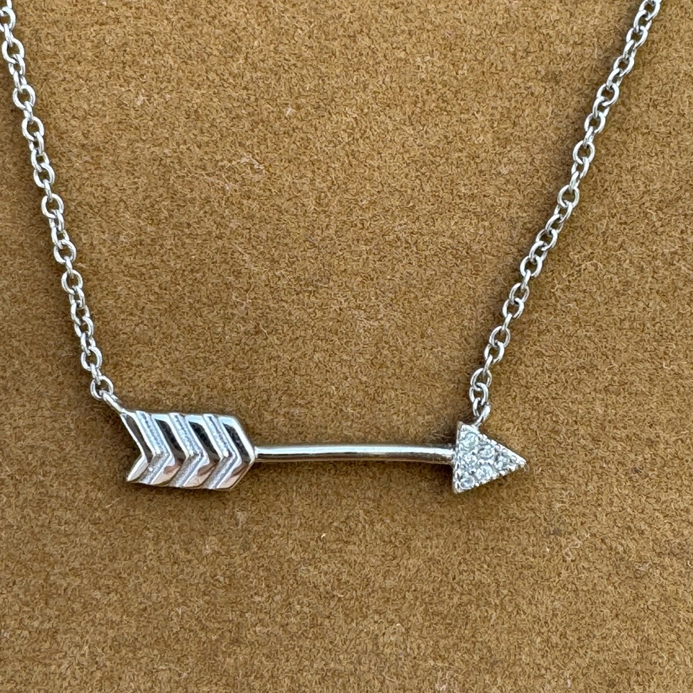Silver Arrow Pendant Necklace Cubic Zirconia
